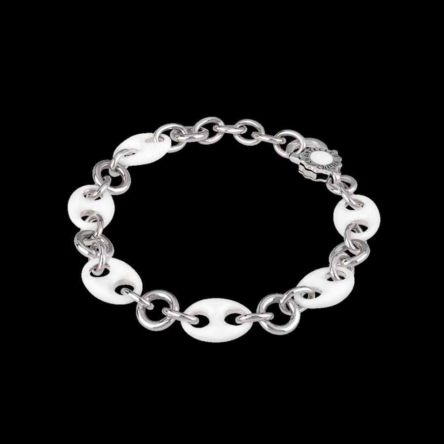 Et Voila L'Argento Chantecler | Bracciale Capriness Maglia Marina 18 Cm In Argento E Smalto Bianco Cod.40644