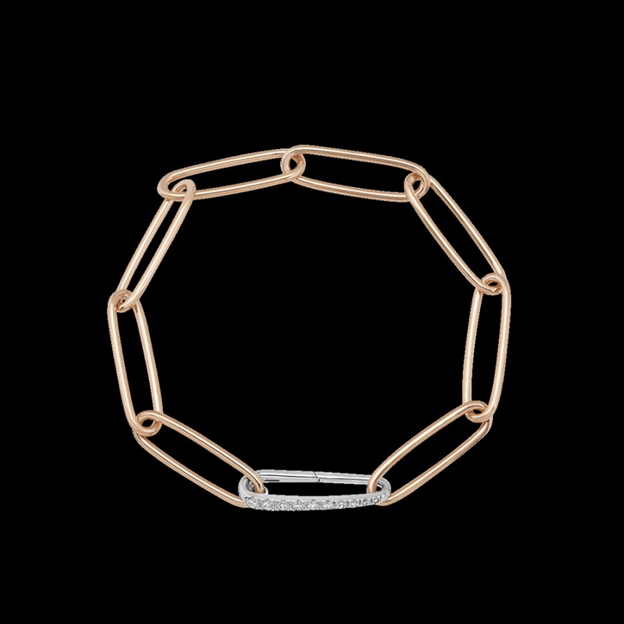 Gioielleria Chantecler | Bracciale Maglie Ovali 18Cm In Oro Rosa E Bianco 18Kt Con Chiusura In Diamanti Cod.41382