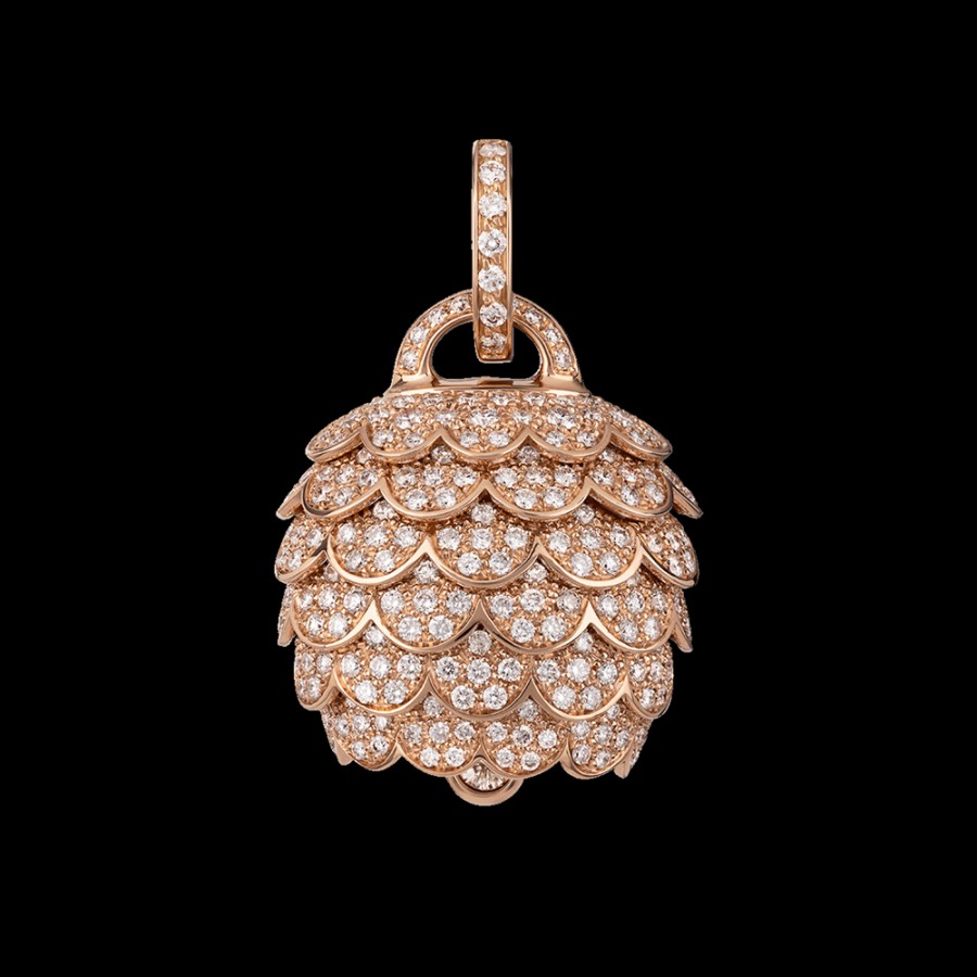 Gioielleria Chantecler | Ciondolo Campanella Grande Paillettes In Oro Rosa 18Kt E Full Pave Di Diamanti Cod.41686