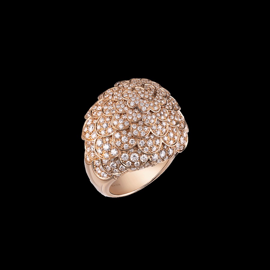 Gioielleria Chantecler | Anello Da Mignolo Cupola Paillettes In Oro Rosa 18Kt E Full Pave Di Diamanti Cod.41597