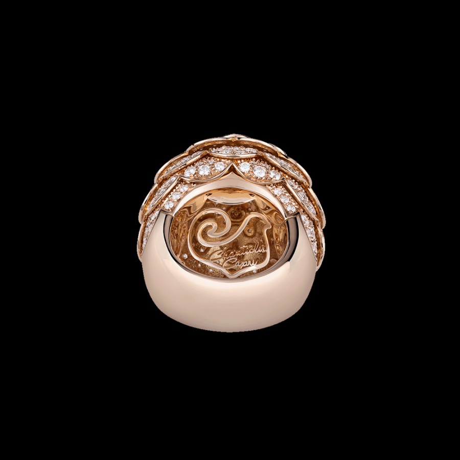 Gioielleria Chantecler | Anello Da Mignolo Cupola Paillettes In Oro Rosa 18Kt E Full Pave Di Diamanti Cod.41597