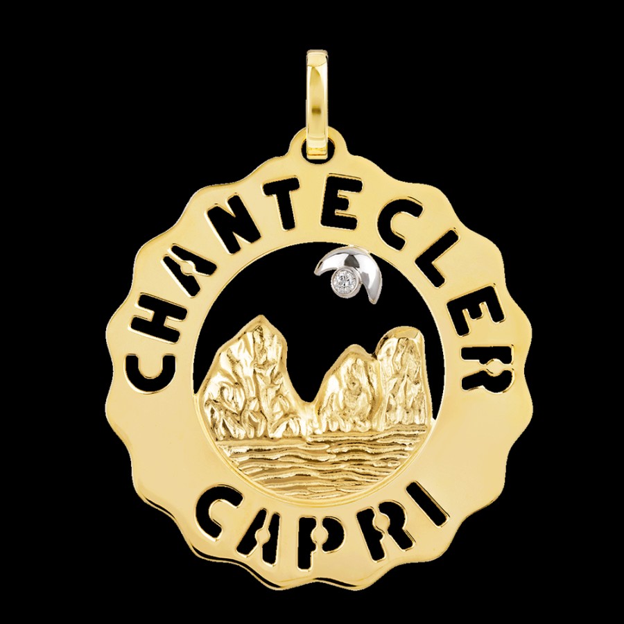 Gioielleria Chantecler | Ciondolo Logo Faraglioni Grande In Oro Giallo 18Kt E Diamanti Cod.23204