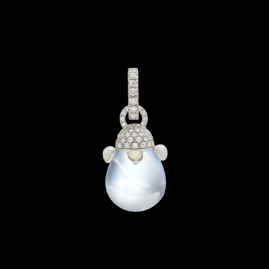 Gioielleria Chantecler | Ciondolo Joyful In Oro Bianco 18Kt, Diamanti E Poire In Cristallo Color Milky. Cod.41960