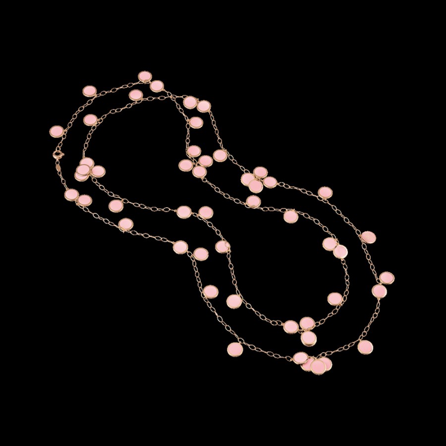 Gioielleria Chantecler | Collana Lunga Paillettes 120 Cm In Oro Rosa 18Kt E Smalto Rosa Cod.34104