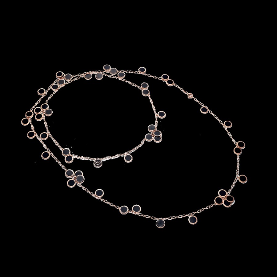 Gioielleria Chantecler | Collana Lunga Paillettes 120 Cm In Oro Rosa 18Kt E Smalto Nero Cod.34148