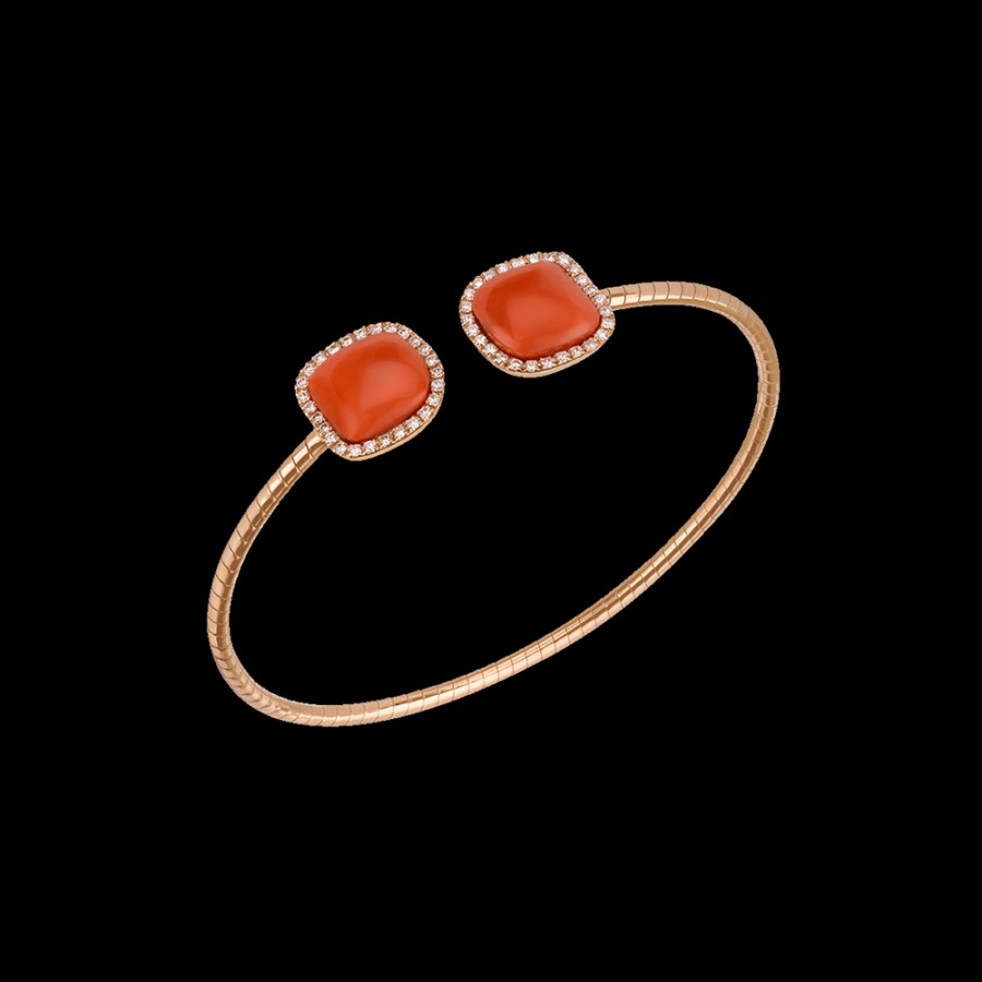 Gioielleria Chantecler | Bracciale Enchante In Oro Rosa 18Kt, Diamanti E Corallo Rosso Cod.41653