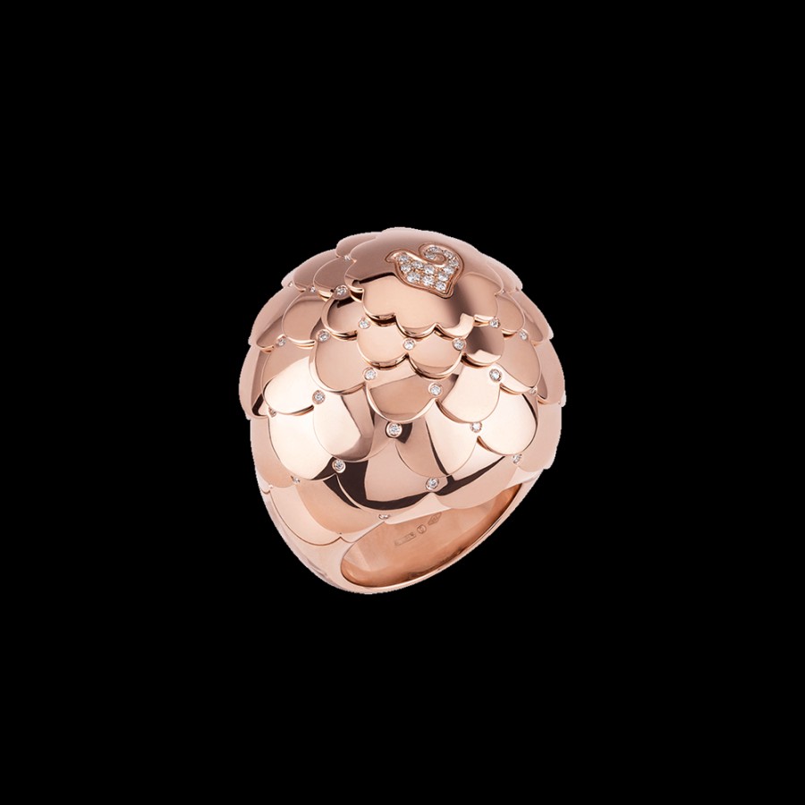 Gioielleria Chantecler | Anello Cupola Paillettes In Oro Rosa 18Kt E Diamanti Cod.41017