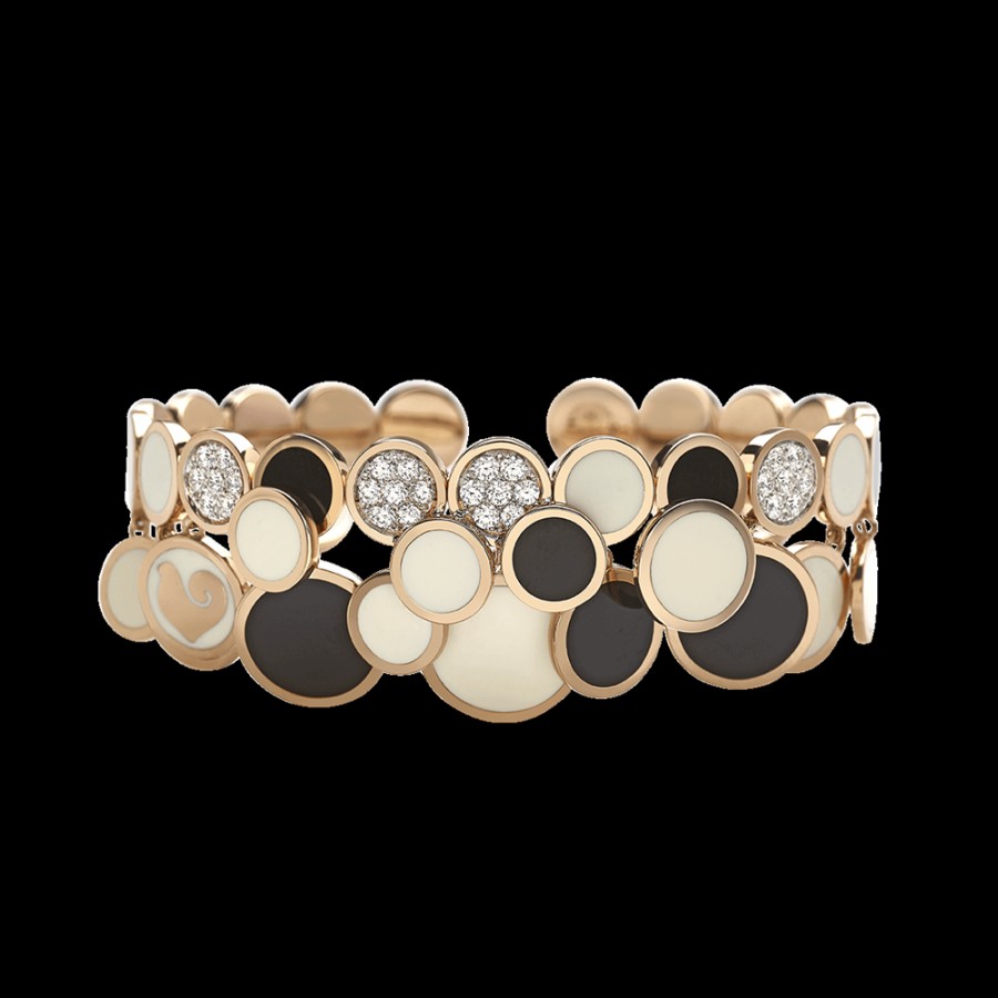 Gioielleria Chantecler | Bracciale A Cascata Paillettes In Oro Rosa 18Kt, Diamanti, Smalto Bianco E Nero Cod.39921