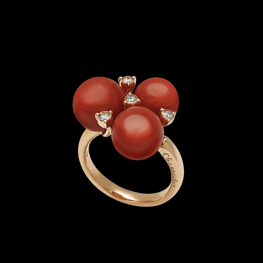 Gioielleria Chantecler | Anello Cherie In Oro Rosa 18Kt, Diamanti E Corallo Rosso Cod.42394