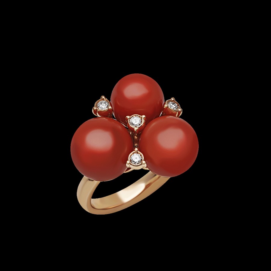 Gioielleria Chantecler | Anello Cherie In Oro Rosa 18Kt, Diamanti E Corallo Rosso Cod.42394