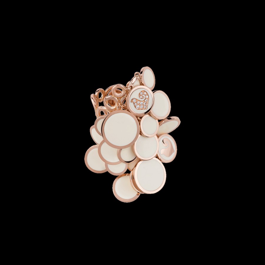 Gioielleria Chantecler | Anello A Cascata Paillettes In Oro Rosa 18Kt, Diamanti E Smalto Bianco Cod.38898