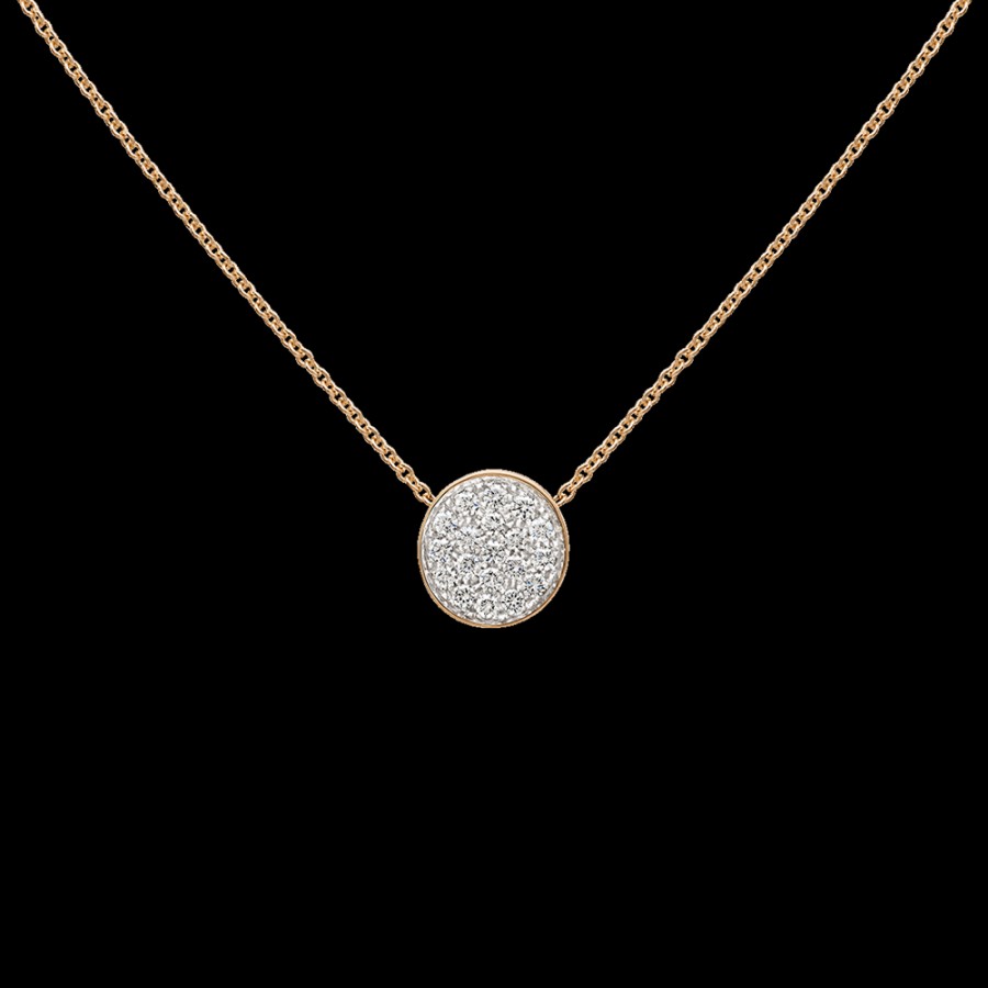 Gioielleria Chantecler | Collana 40-42Cm Con Pendente Capritude Paillettes In Oro Rosa 18Kt, Pave Di Diamanti E Smalto Bianco Cod.41409