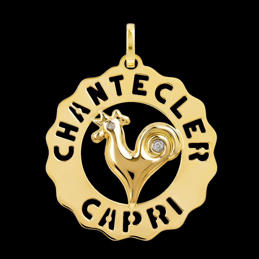 Gioielleria Chantecler | Ciondolo Logo Gallo Grande In Oro Giallo 18Kt E Diamanti Cod.23203