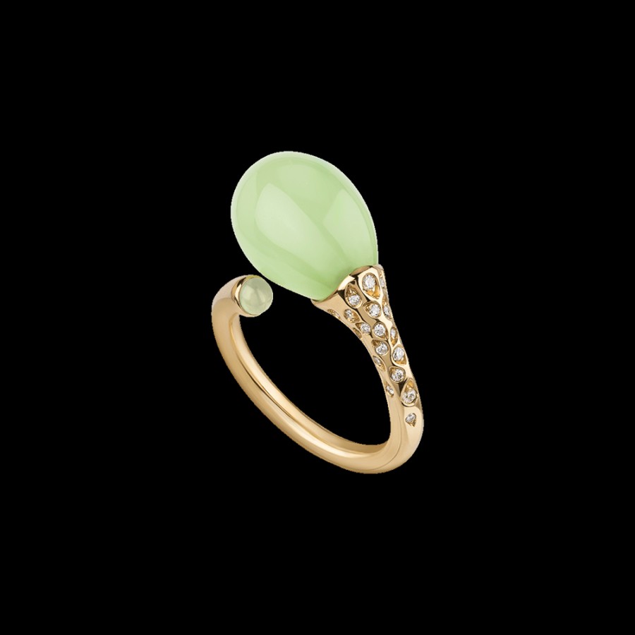 Gioielleria Chantecler | Anello Joyful In Oro Giallo 18Kt, Diamanti E Poire In Cristallo Color Verde Mela. Cod.42122