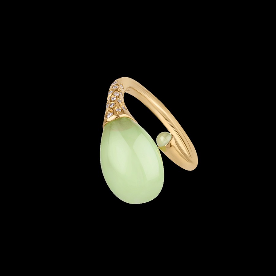 Gioielleria Chantecler | Anello Joyful In Oro Giallo 18Kt, Diamanti E Poire In Cristallo Color Verde Mela. Cod.42122