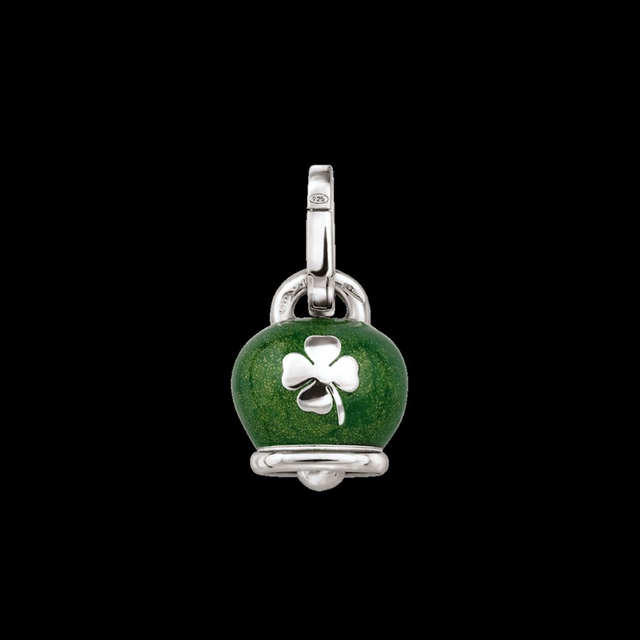 Et Voila L'Argento Chantecler | Ciondolo Et Voila Campanella Medio In Argento E Smalto Verde Perlato Con Quadrifoglio Sul Retro Cod.31761