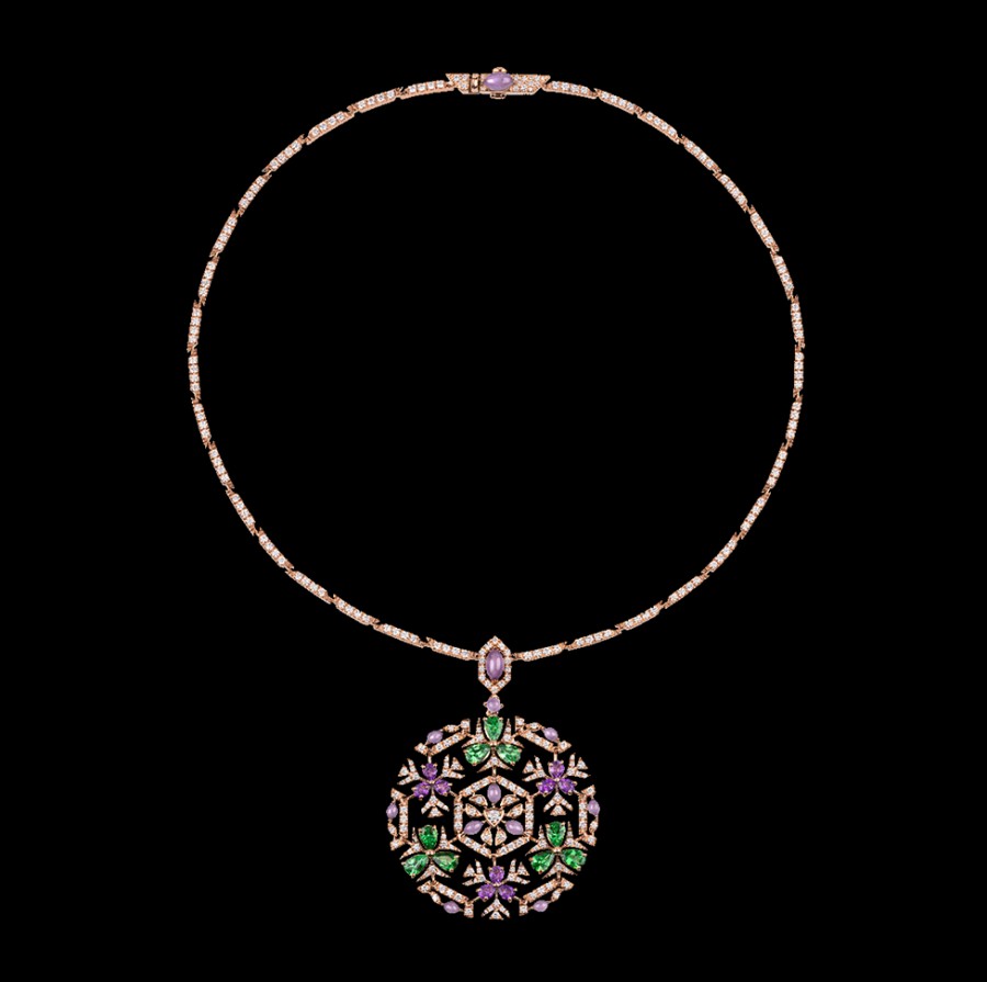 Gioielleria Chantecler | Collana Caleidoscopio In Oro Biallo 18Kt, Diamanti, Ametista, Tzavoriti E Giada Lavanda Cod.41757