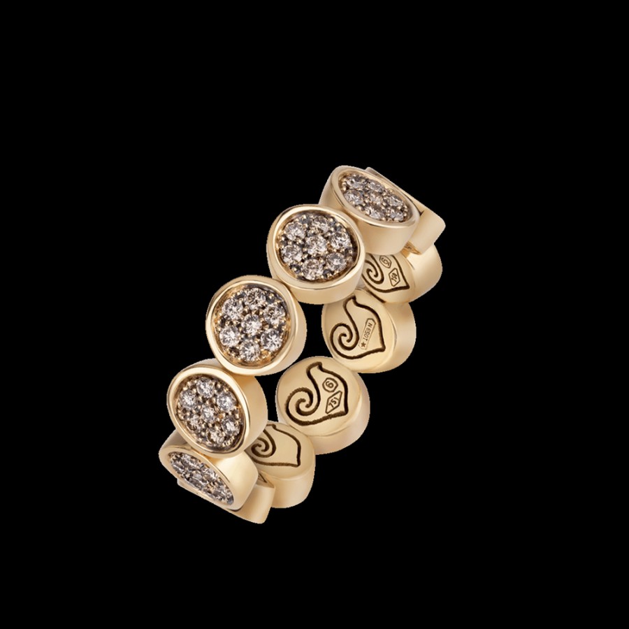 Gioielleria Chantecler | Anello Veretta Paillettes In Oro Giallo 18Kt E Pave Di Diamanti Champagne. Misura: 17-21 Cod.41478