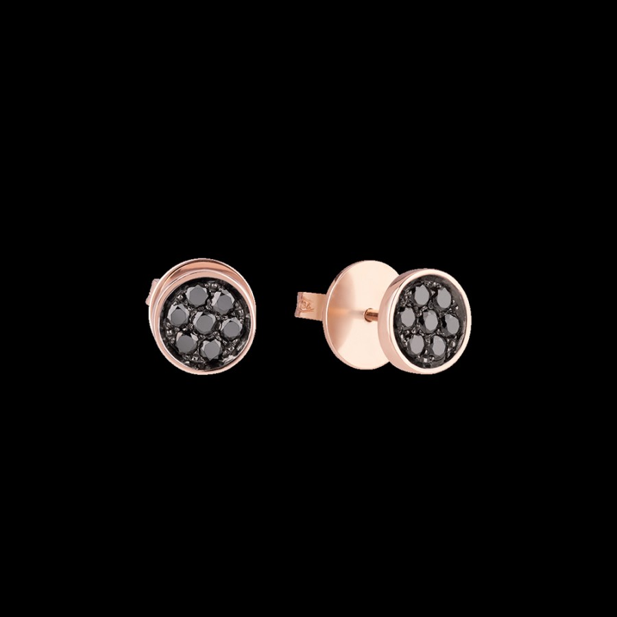 Gioielleria Chantecler | Orecchini Coprilobo Capritude Paillettes 8Mm In Oro Rosa 18Kt E Pave Di Diamanti Neri Cod.41130