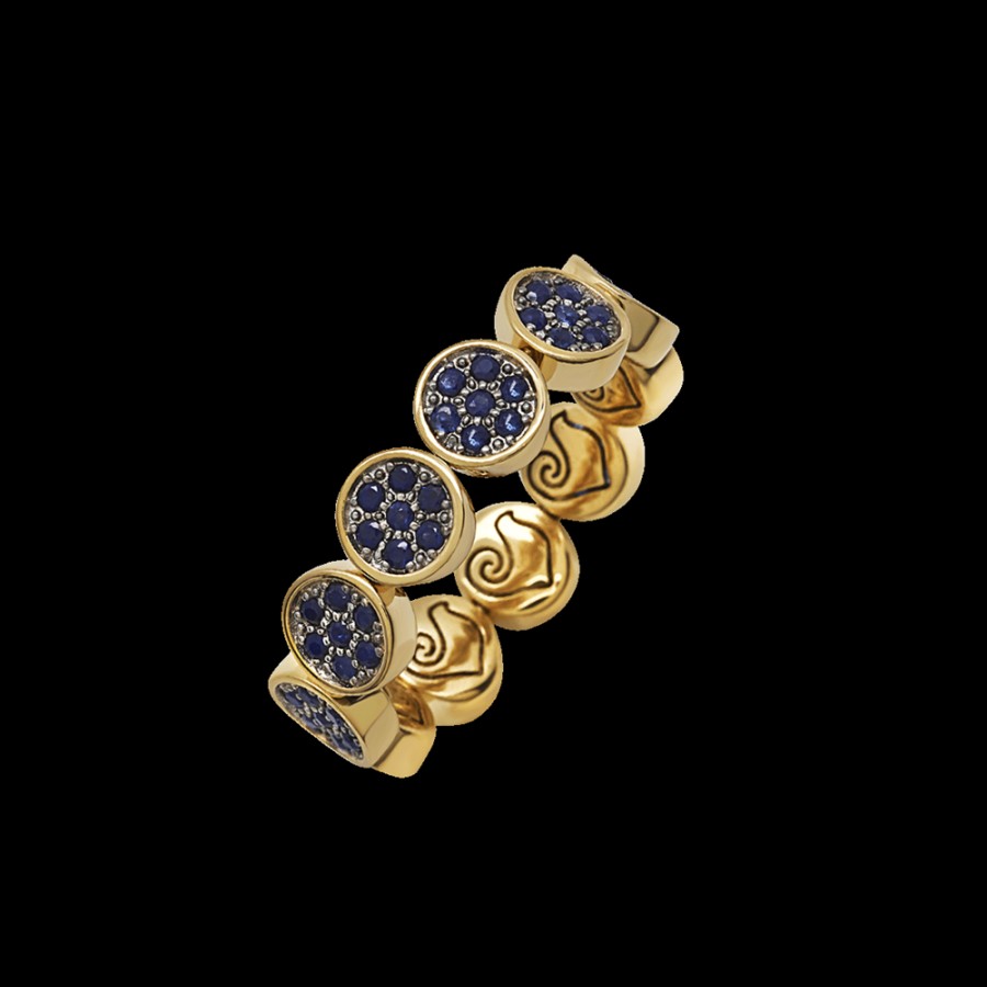 Gioielleria Chantecler | Anello Veretta Paillettes In Oro Giallo 18Kt E Pave Di Zaffiri. Misura: 12-16 Cod.41279