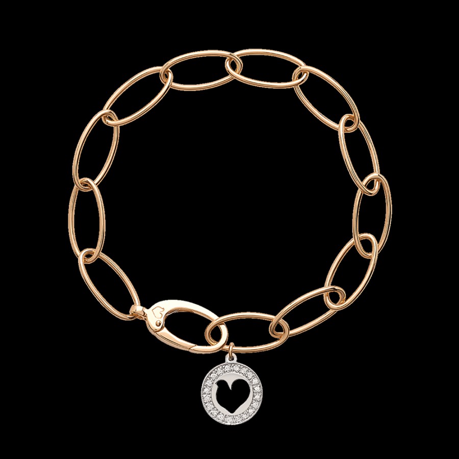 Gioielleria Chantecler | Bracciale Maglie Ovali 20 Cm In Oro Rosa 18Kt Con Un Elemento In Diamanti Cod.39632