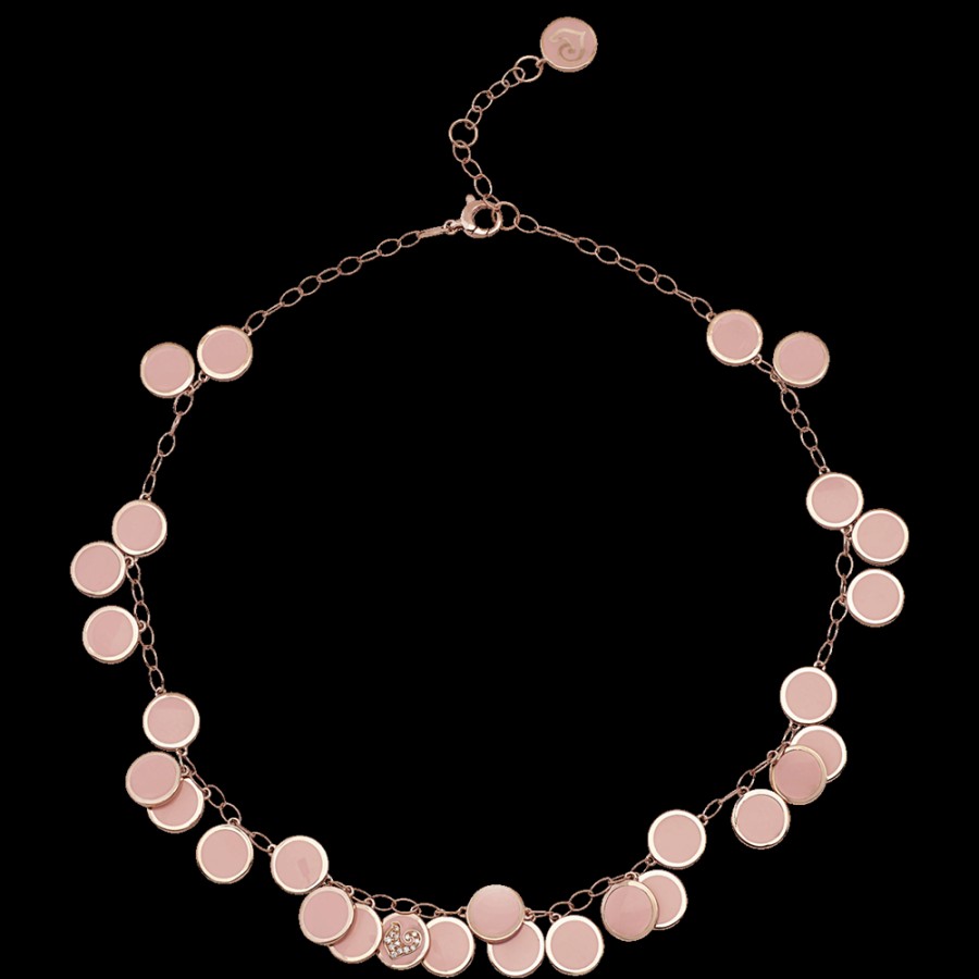 Gioielleria Chantecler | Collana Girocollo Paillettes 38-42Cm In Oro Rosa 18Kt, Diamanti E Smalto Rosa Cod.42695