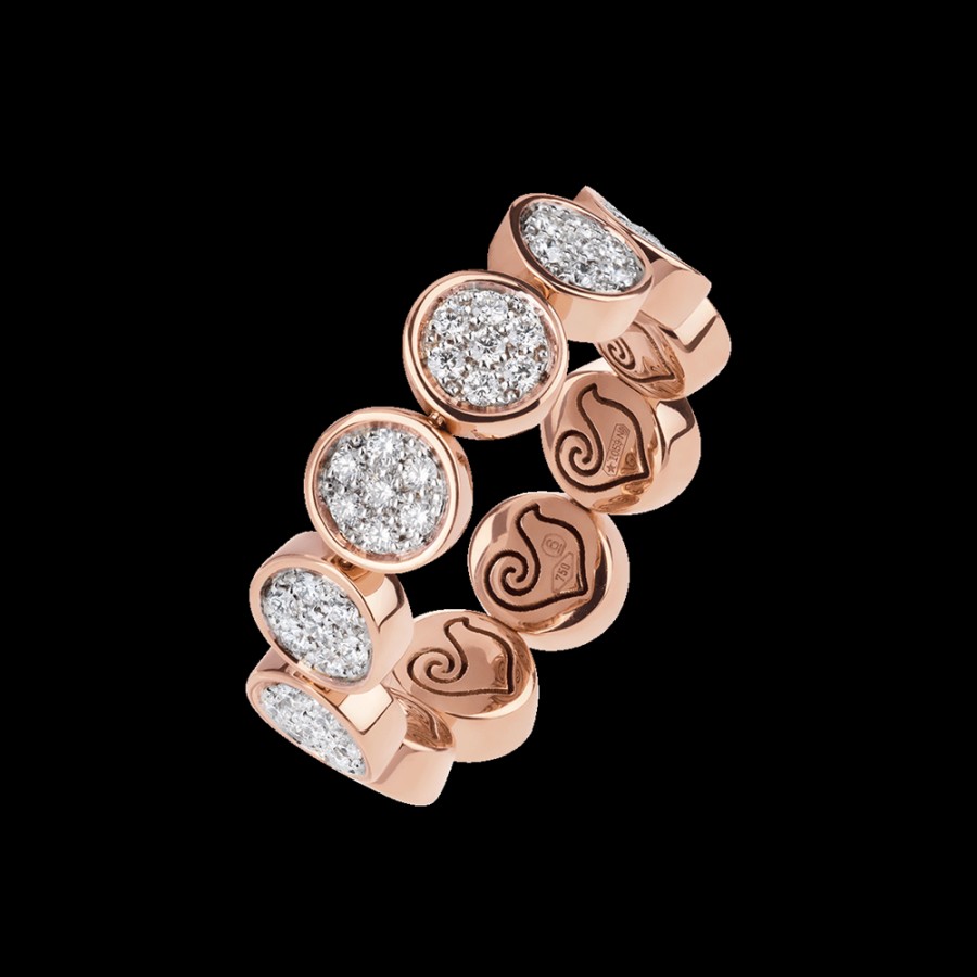 Gioielleria Chantecler | Anello Veretta Paillettes In Oro Rosa 18Kt E Pave Di Diamanti. Misura: 9-11 Cod.41231