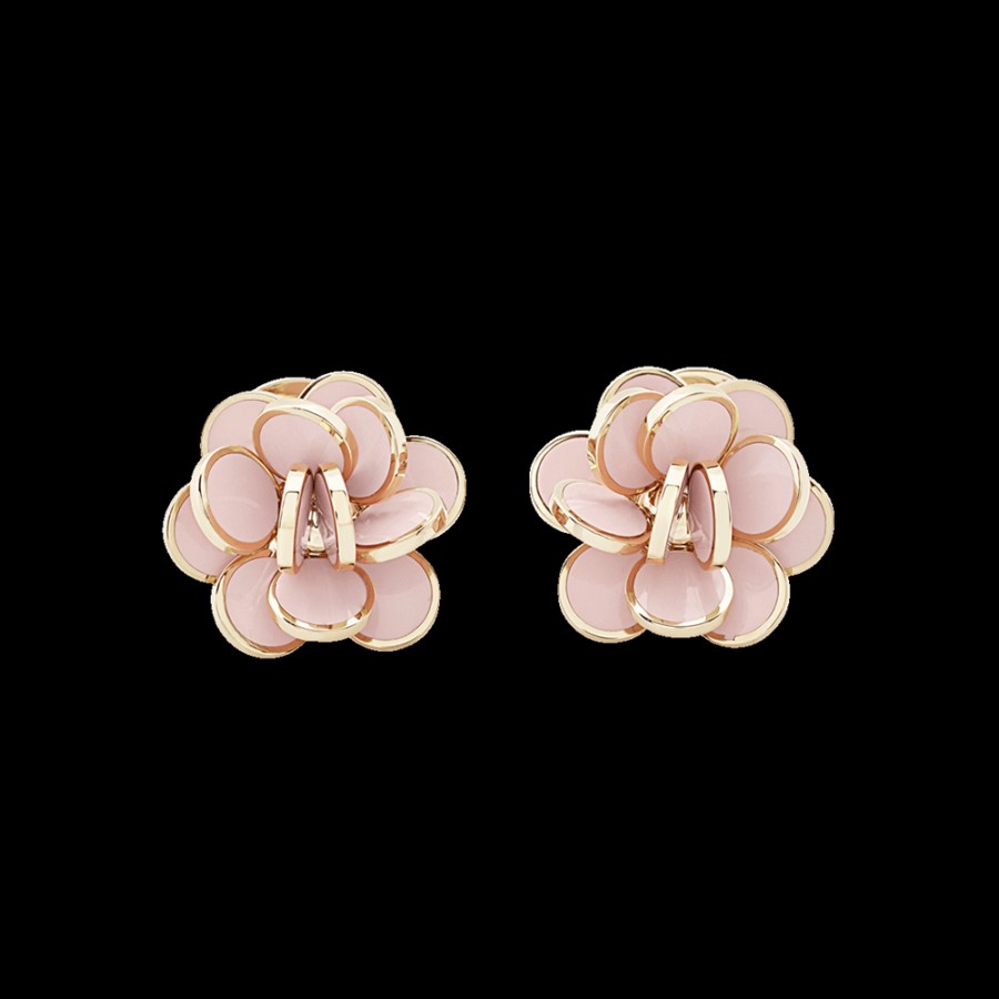 Gioielleria Chantecler | Orecchini Fiore Paillettes Piccoli In Oro Rosa 18Kt E Smalto Rosa Cod.35261