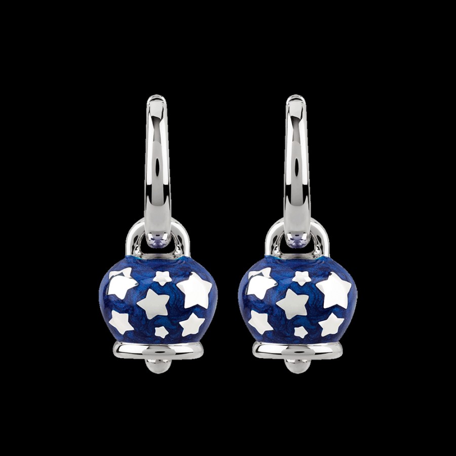 Et Voila L'Argento Chantecler | Orecchini Et Voila Campanella Piccoli In Argento E Smalto Blu Perlato Con Stelle Sul Retro Cod.38078