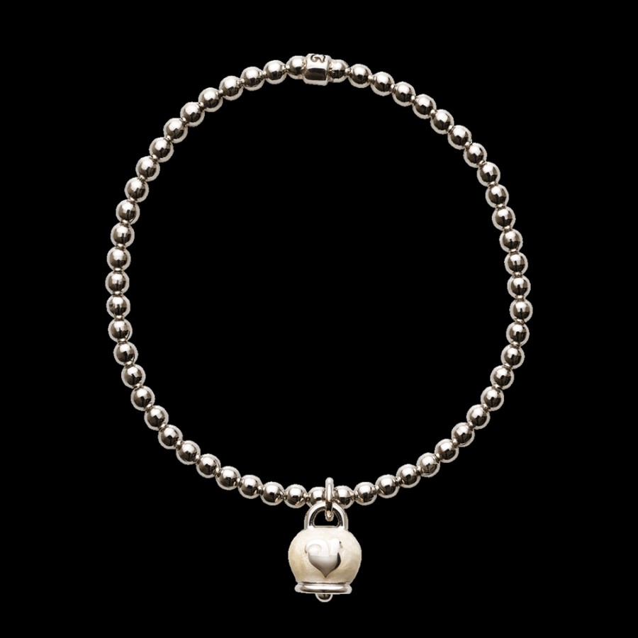 Et Voila L'Argento Chantecler | Bracciale Elastico Et Voila Con Ciondolo Campanella Micro In Argento E Smalto Bianco Cod.37927