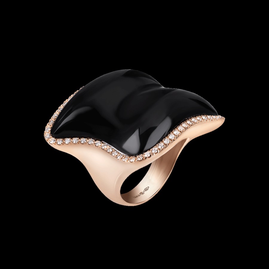 Gioielleria Chantecler | Anello Enchante In Oro Rosa 18Kt, Diamanti E Onice Cod.41374