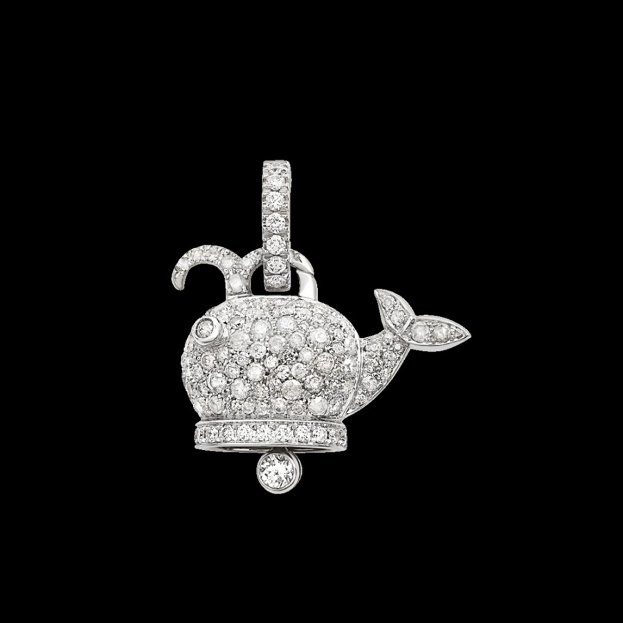 Gioielleria Chantecler | Ciondolo Campanella Balena Medio In Oro Bianco 18Kt, Pave Di Diamanti E Diamanti Ice Cod.42419