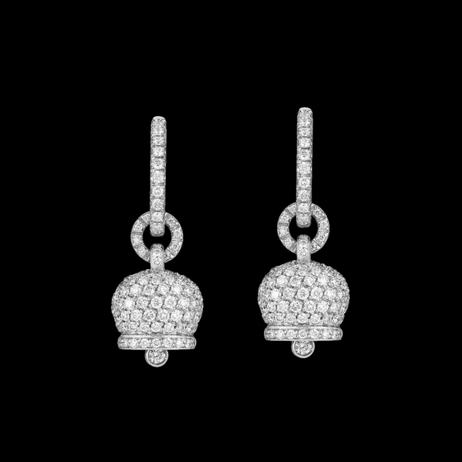 Gioielleria Chantecler | Orecchini Campanella Piccoli In Oro Bianco 18Kt E Pave Di Diamanti Cod.32556