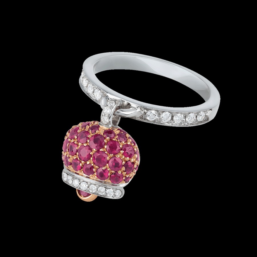 Gioielleria Chantecler | Anello Campanella Piccolo In Oro Rosa E Bianco 18Kt, Diamanti E Pave Di Rubini Cod.26878