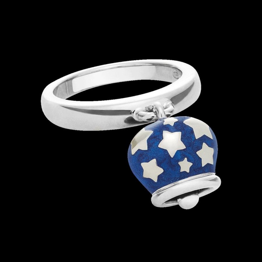 Et Voila L'Argento Chantecler | Anello Et Voila Campanella Piccolo In Argento E Smalto Blu Perlato Con Stelle Sul Retro Cod.36386