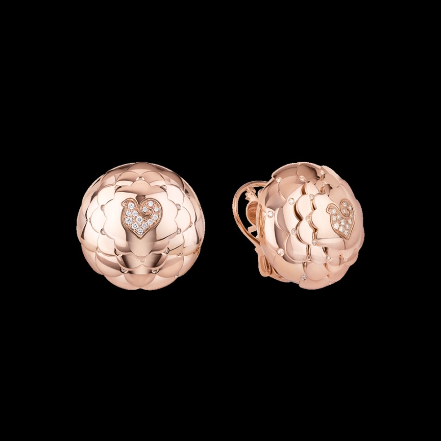 Gioielleria Chantecler | Orecchini Bottone Paillettes In Oro Rosa 18Kt E Diamanti Cod.41018