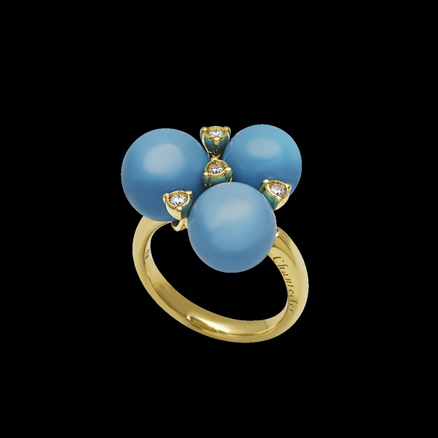 Gioielleria Chantecler | Anello Cherie In Oro Giallo 18Kt, Diamanti E Turchese. Cod.42396