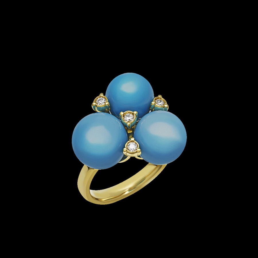 Gioielleria Chantecler | Anello Cherie In Oro Giallo 18Kt, Diamanti E Turchese. Cod.42396