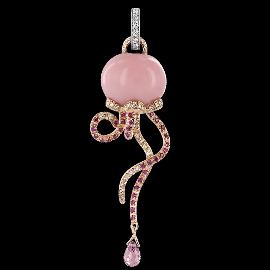 Gioielleria Chantecler | Ciondolo Campanella Medusa In Oro Rosa E Bianco 18Kt, Diamanti, Zaffiri Rosa E Opale Rosa Cod.31258