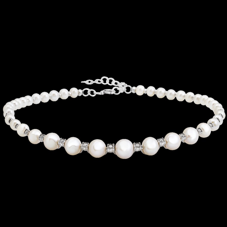 Gioielleria Chantecler | Choker Cherie In Oro Bianco18 Kt, Diamanti E Perle Freshwater Cod.42330