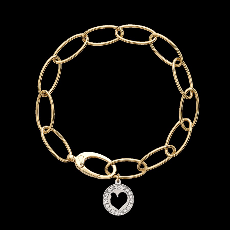 Gioielleria Chantecler | Bracciale Maglie Ovali 20 Cm In Oro Giallo 18Kt Con Un Elemento In Diamanti Cod.39633