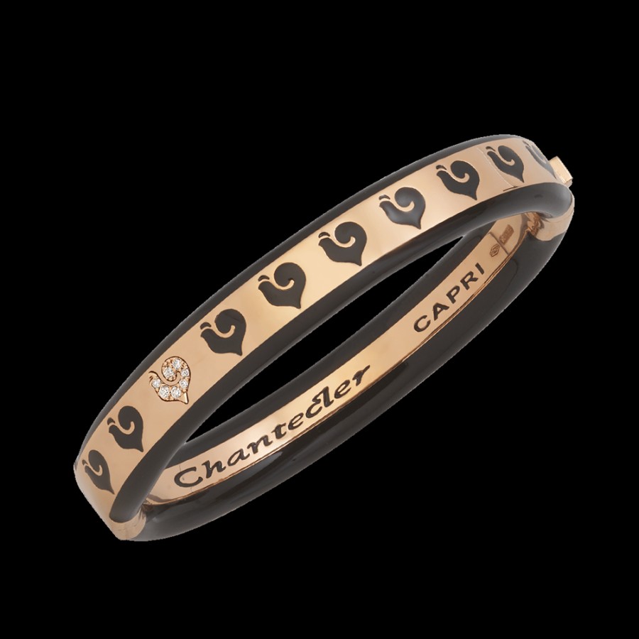 Gioielleria Chantecler | Bracciale Rigido Carousel In Oro Rosa 18Kt, Diamanti E Smalto Nero Misura Media. Cod.41527