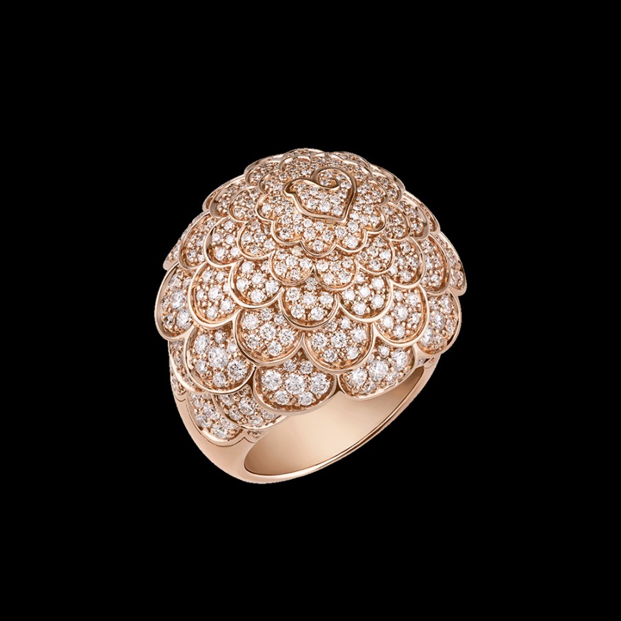 Gioielleria Chantecler | Anello Paillettes Medio In Oro Rosa 18Kt E Full Pave Di Diamanti Cod.41773