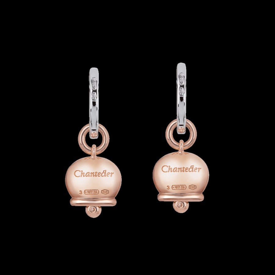 Gioielleria Chantecler | Orecchini Campanella Piccoli In Oro Rosa 18Kt, Diamanti E Gallo In Pave Di Diamanti Cod.32560