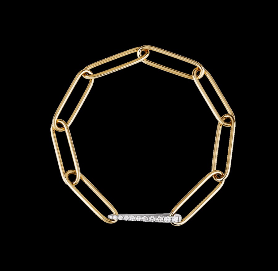 Gioielleria Chantecler | Bracciale Maglie Ovali 18Cm In Oro Giallo E Bianco 18Kt Con Chiusura In Diamanti Cod.40761