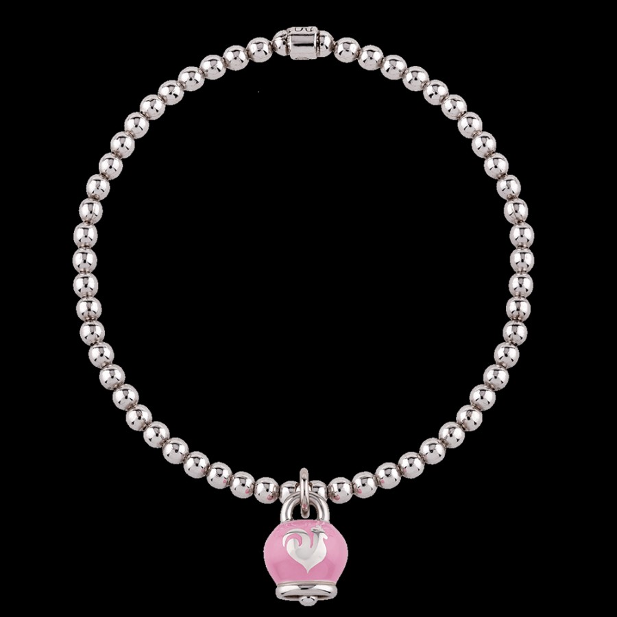 Et Voila L'Argento Chantecler | Bracciale Et Voila Con Ciondolo Campanella Piccolo In Argento E Smalto Rosa Cod.41890