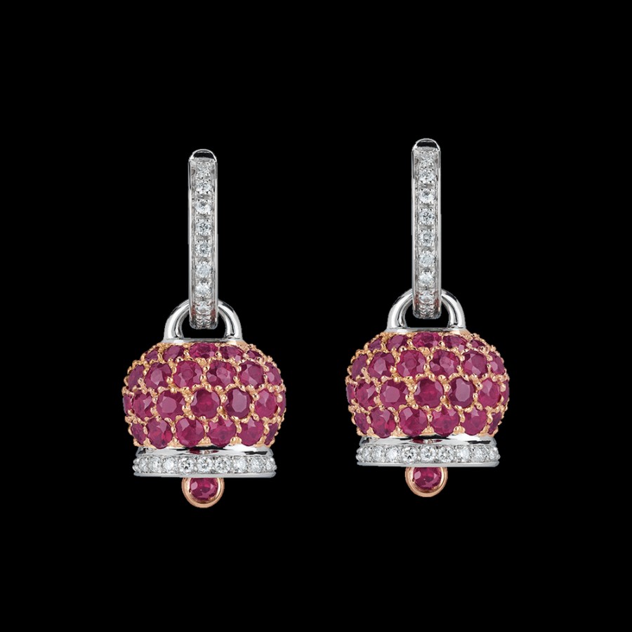 Gioielleria Chantecler | Orecchini Campanella Medi In Oro Rosa E Bianco 18Kt, Diamanti E Pave Di Rubini Cod.26891