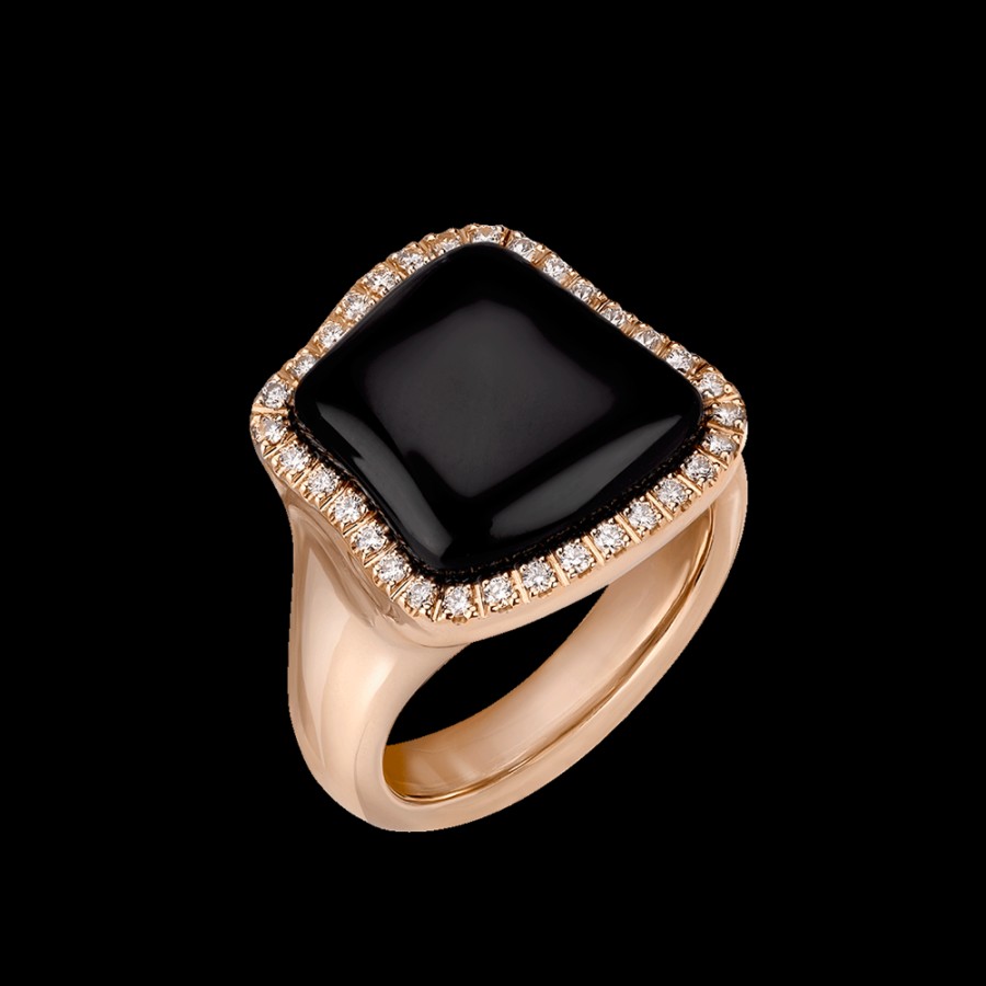 Gioielleria Chantecler | Anello Enchante In Oro Rosa 18Kt, Diamanti E Onice Cod.41756