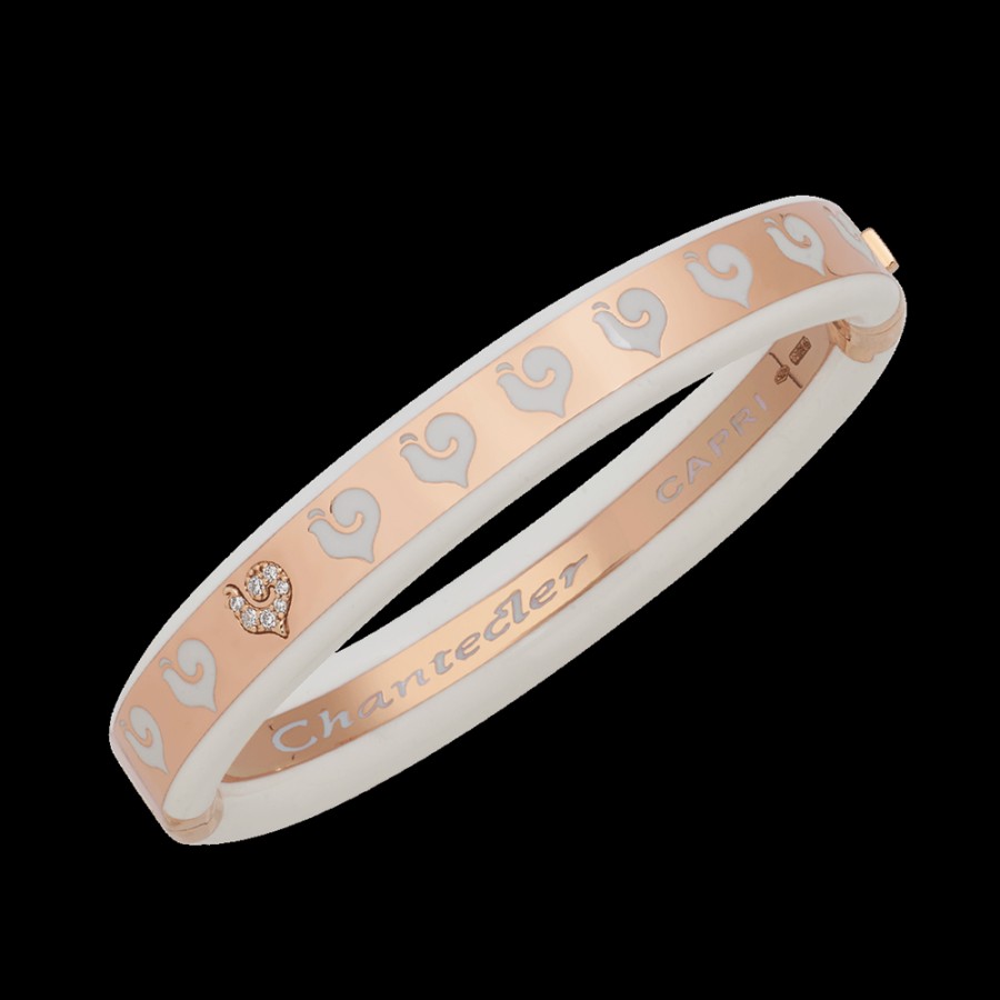 Gioielleria Chantecler | Bracciale Rigido Carousel In Oro Rosa 18Kt, Diamanti E Smalto Bianco Misura Large. Cod.42180