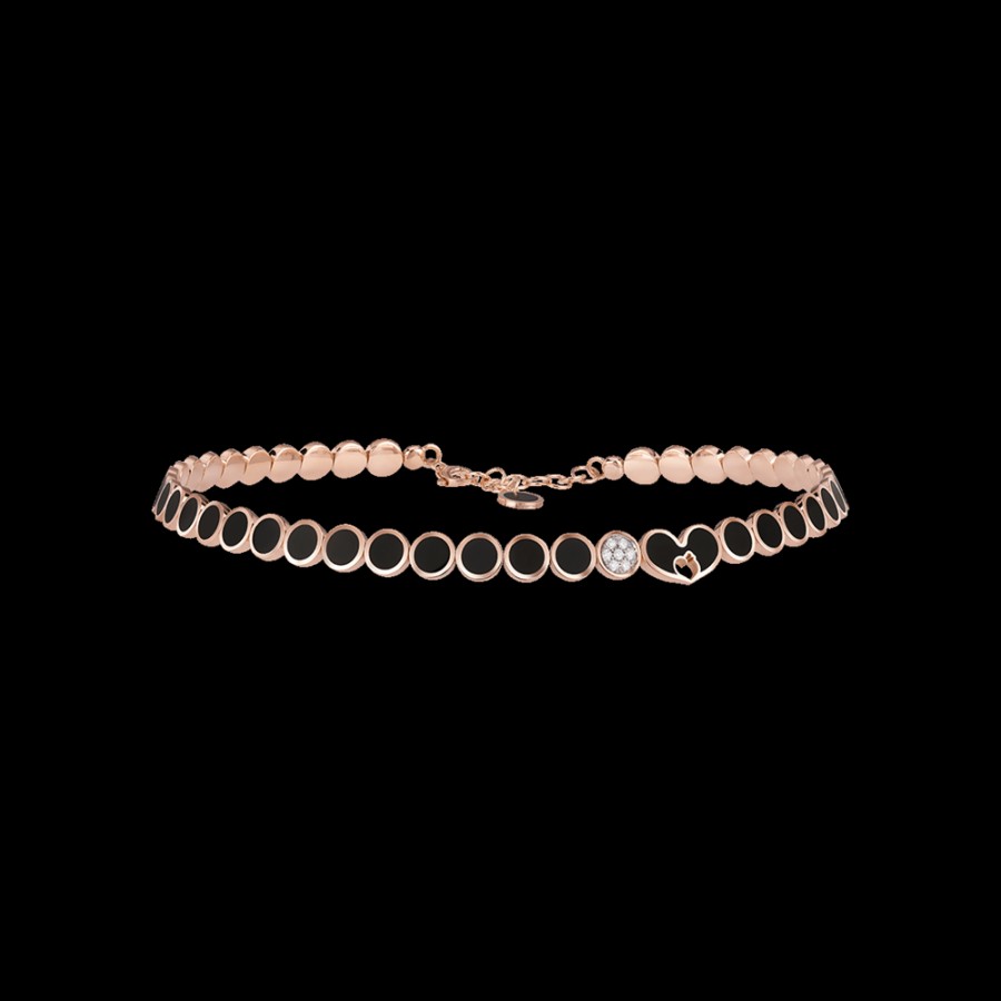 Gioielleria Chantecler | Choker Paillettes In Oro Rosa 18Kt, Diamanti E Smalto Nero Cod.41129